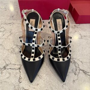 Valentino Black and Cream Studded Heels